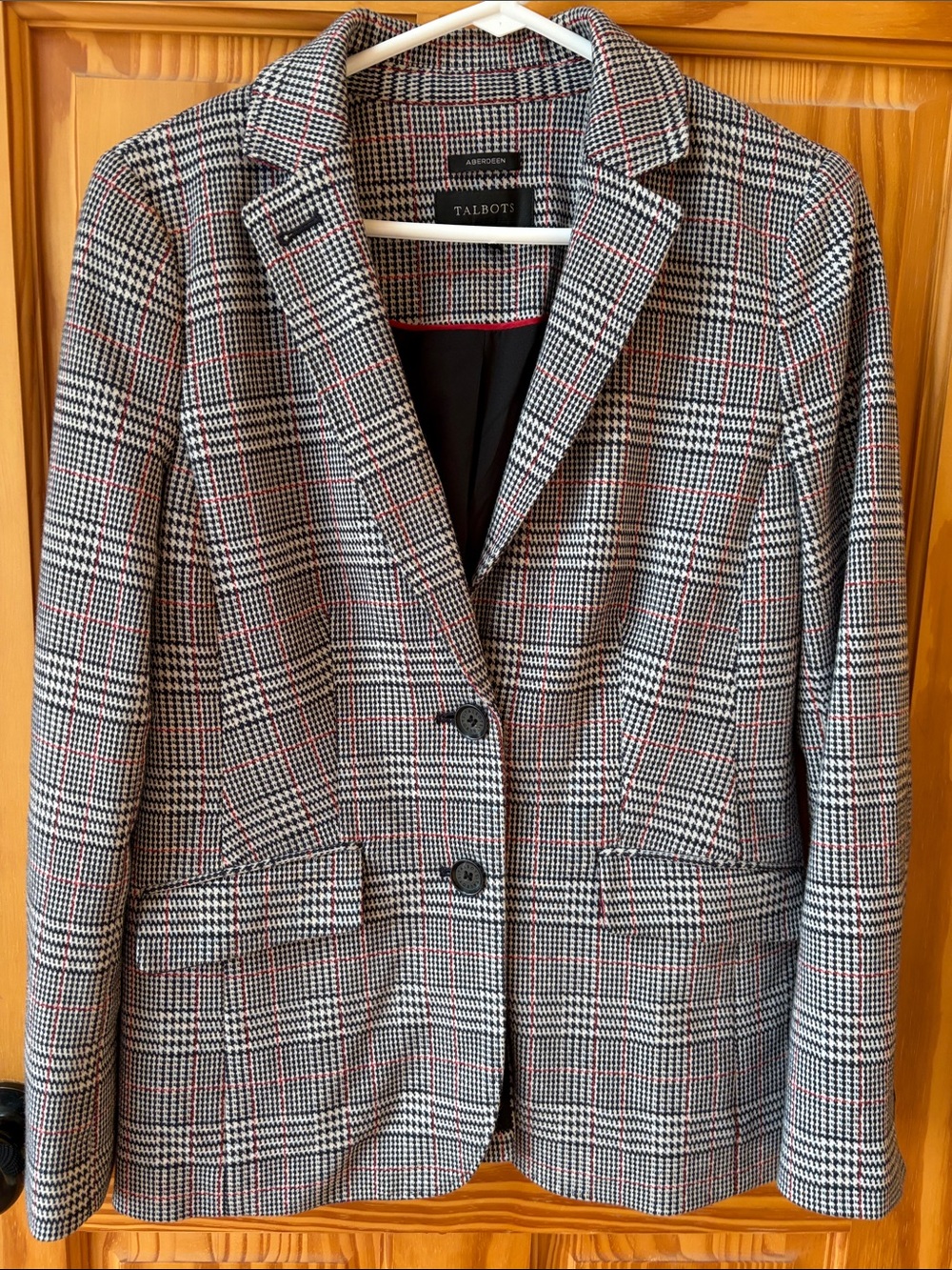 Talbots Black & White Glen Plaid Blazer with Red Windowpane - Size 4
